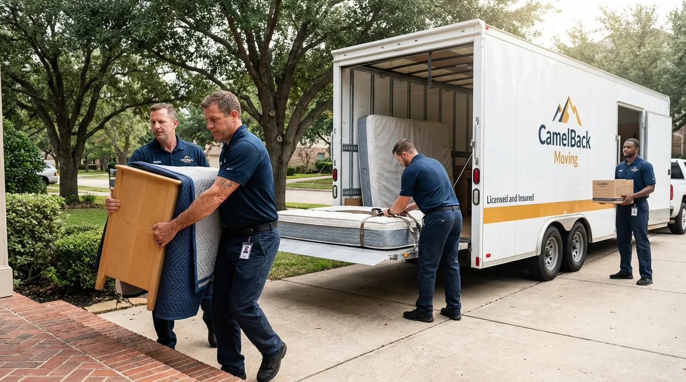 Crew loading residential truck for cross-state move from Indian Trail, NC